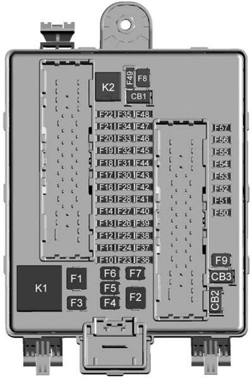 Cadillac XT6 (2020): Rear compartment fuse box diagram